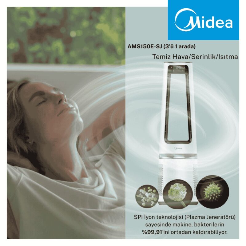 Midea Kule Tipi 3'ü 1 Hava Arada Temizleyici Fan